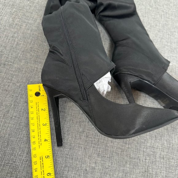 Anne Michelle Womens Over The Knee‎ Boots Size 6 Black Stiletto Pointy Toe Satin - Picture 8 of 11